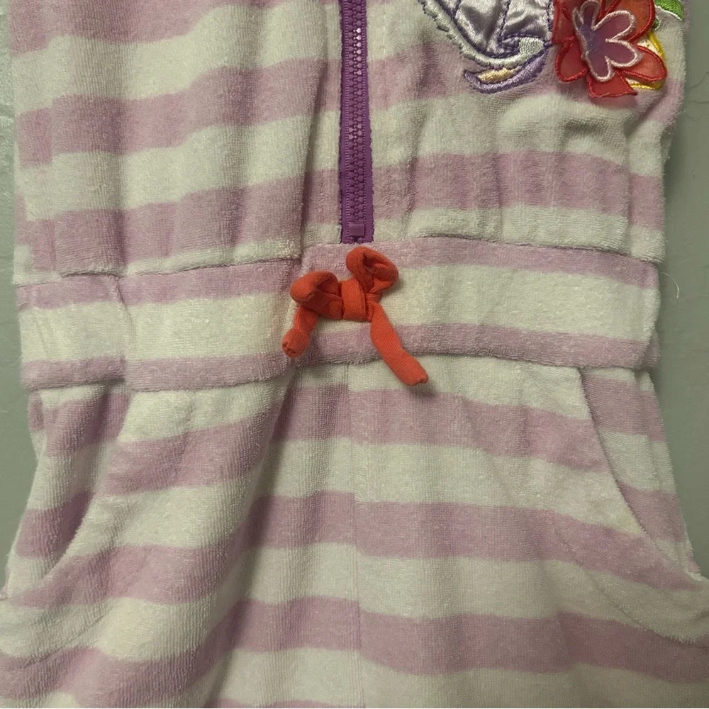 Disney Rapunzel purple and white striped shorts romper terry swim cover up 5/6